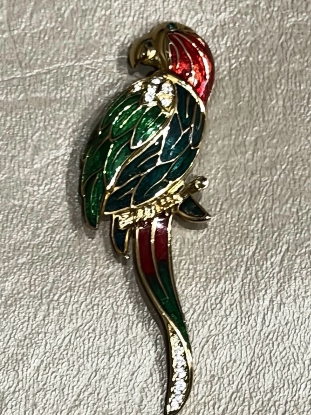 SAL BY SWAROVSKI GOLDTONE ENAMEL CRYSTAL LARGE PARROT BROOCH